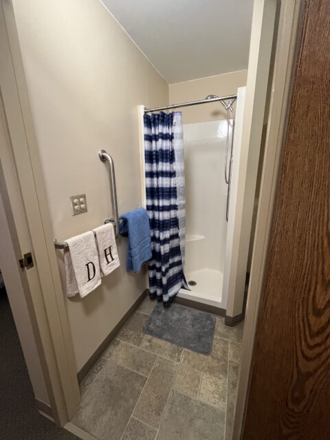 shower and bathroom in the deluxe room at devonhouse